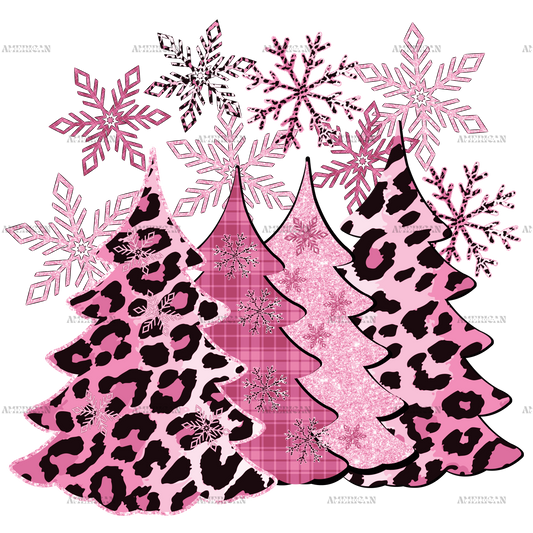 Merry Christmas Pink Trees DTF Transfer