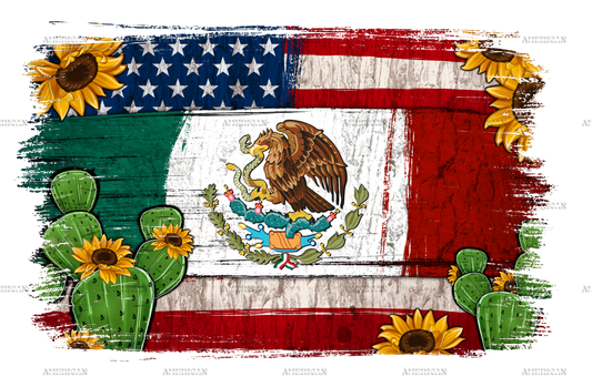 Mexican American Flag Cactus DTF Transfer