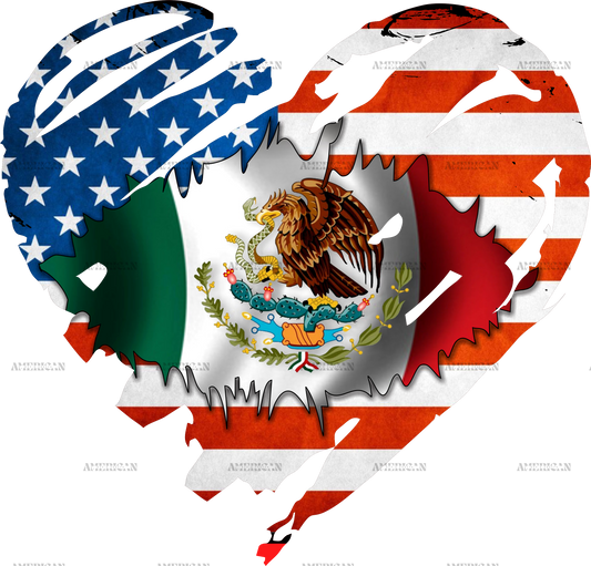 Mexican American Flag Heart DTF Transfer