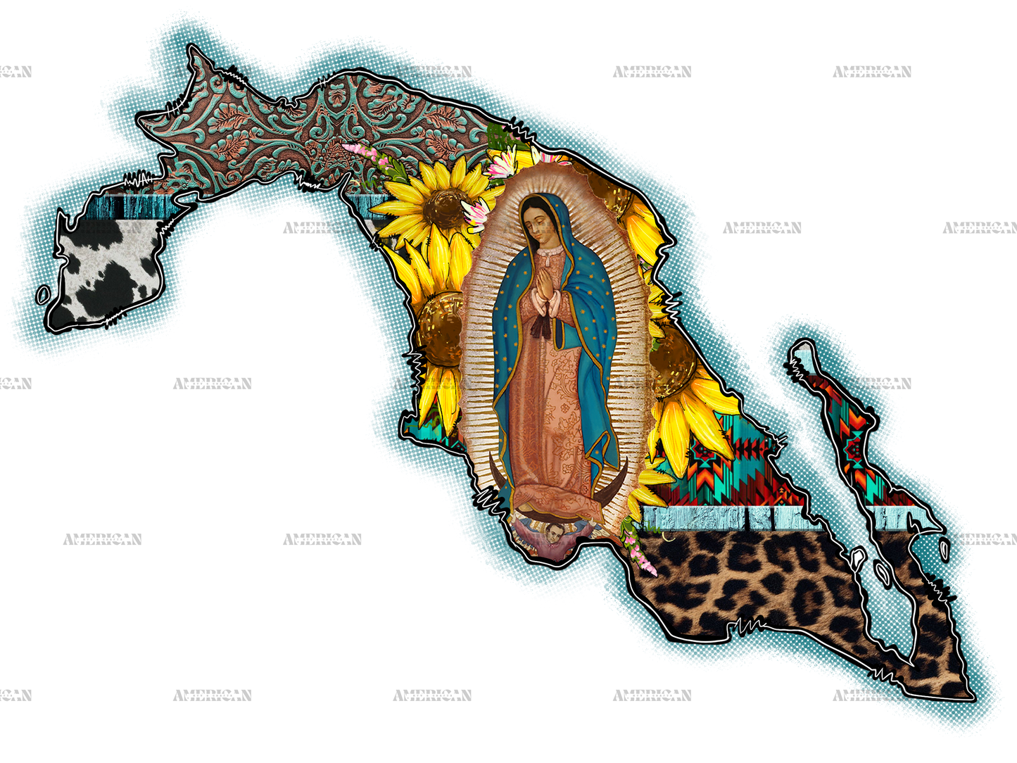 Our Lady Of Guadalupe Mexico Map Dtf Transfer