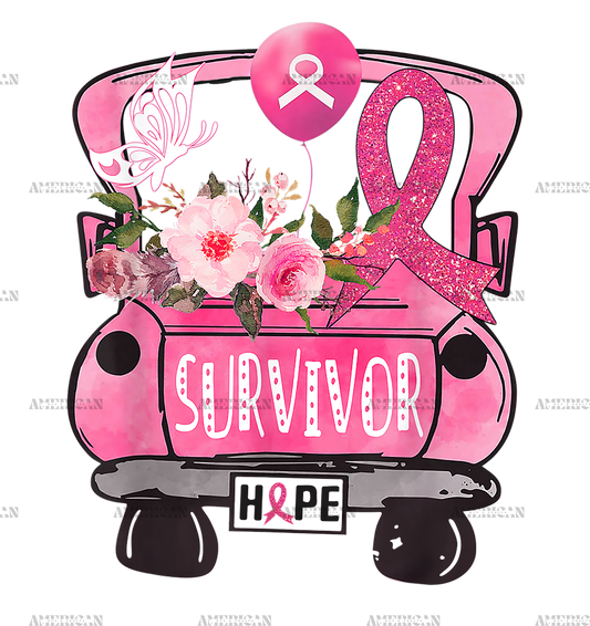 Pink Ribbon Truck Hope Awareness Breast Cancer Survivor DTF Transfer