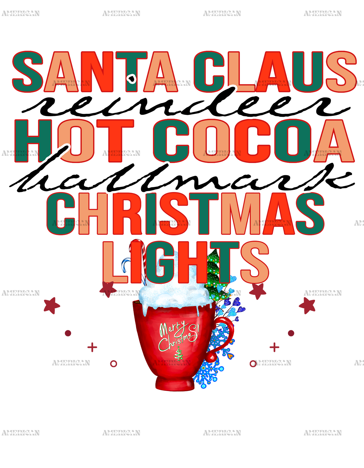 Santa Claus Hot Cocoa Christmas Lights DTF Transfer