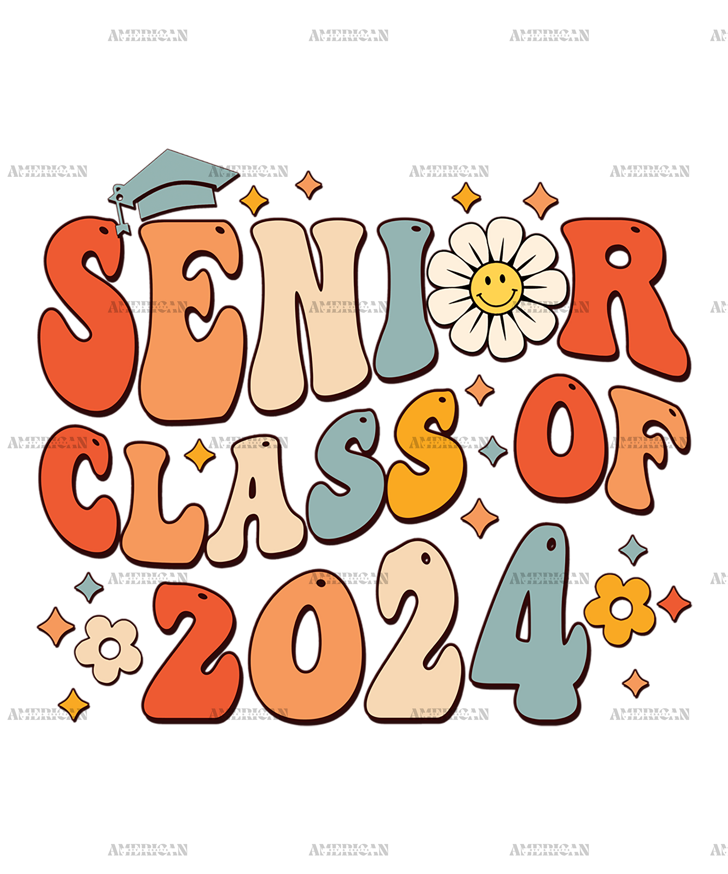Senior Class Of 2024 Flowers DTF Transfer American HTV & Crafts