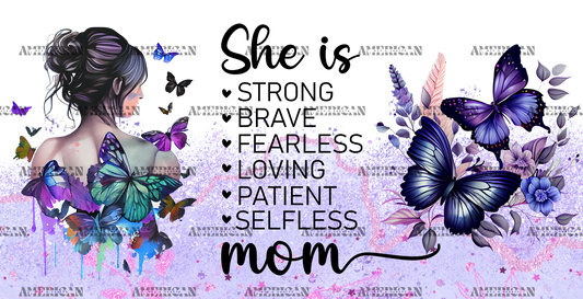 She Is Mom Purple Butterflies UV DTF Transfer