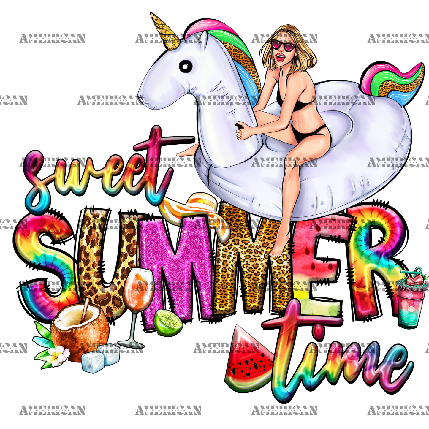 Sweet Summer Time Unicorn DTF Transfer