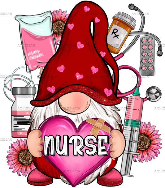 Valentines Day Nurse Gnome DTF Transfer