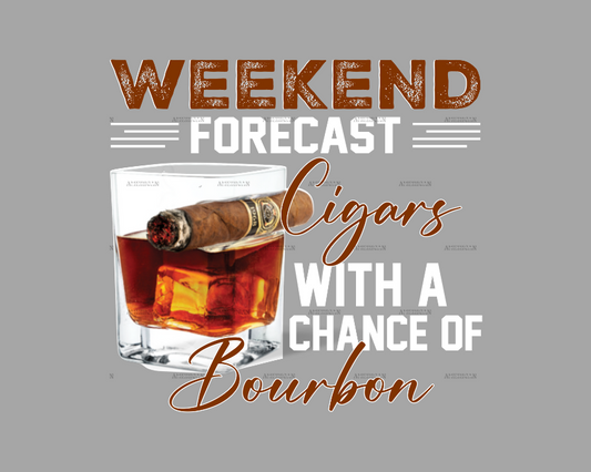 Weekend forcast cigars bourbon white DTF Transfer