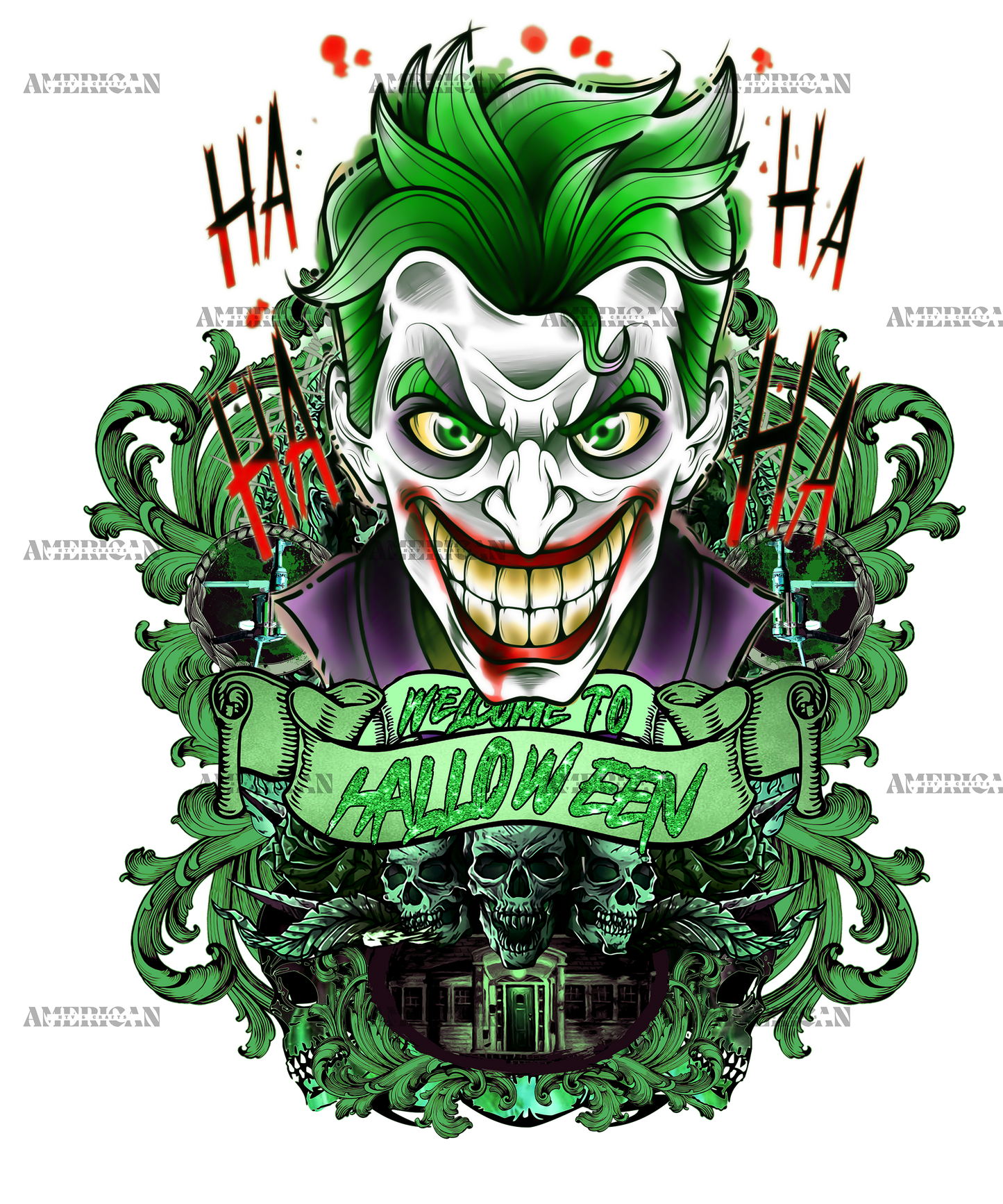Welcome To Halloween Joker Green DTF Transfer
