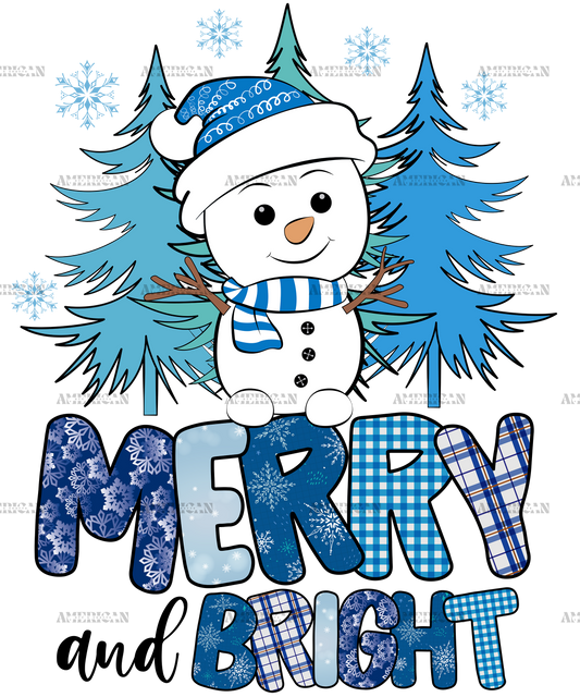 Winter Snowman Merry And Bright Christmas DTF Transfer