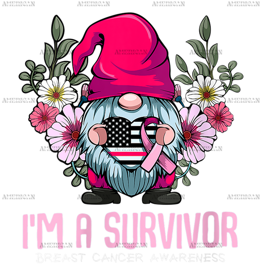 Womens Im A Survivor Pink Ribbon Breast Cancer Awareness DTF Transfer
