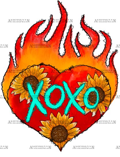 Xoxo Heart Flames DTF Transfer