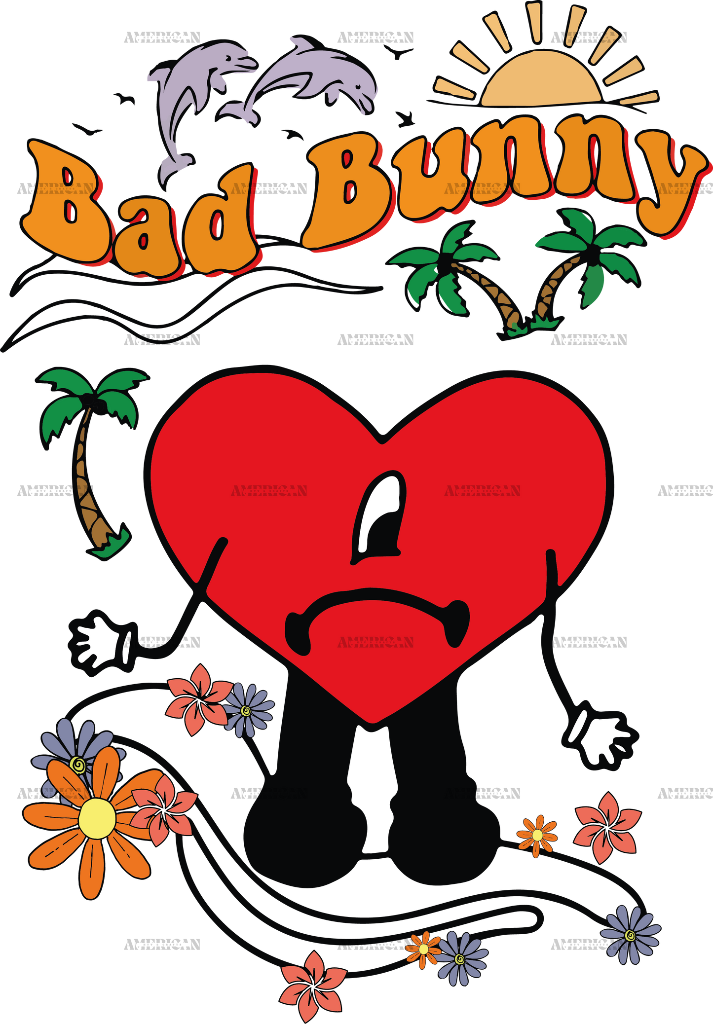 Bad Bunny Sad Heart Dtf Transfer
