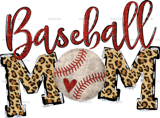 Baseball Mom Leopard Letters DTF Transfer