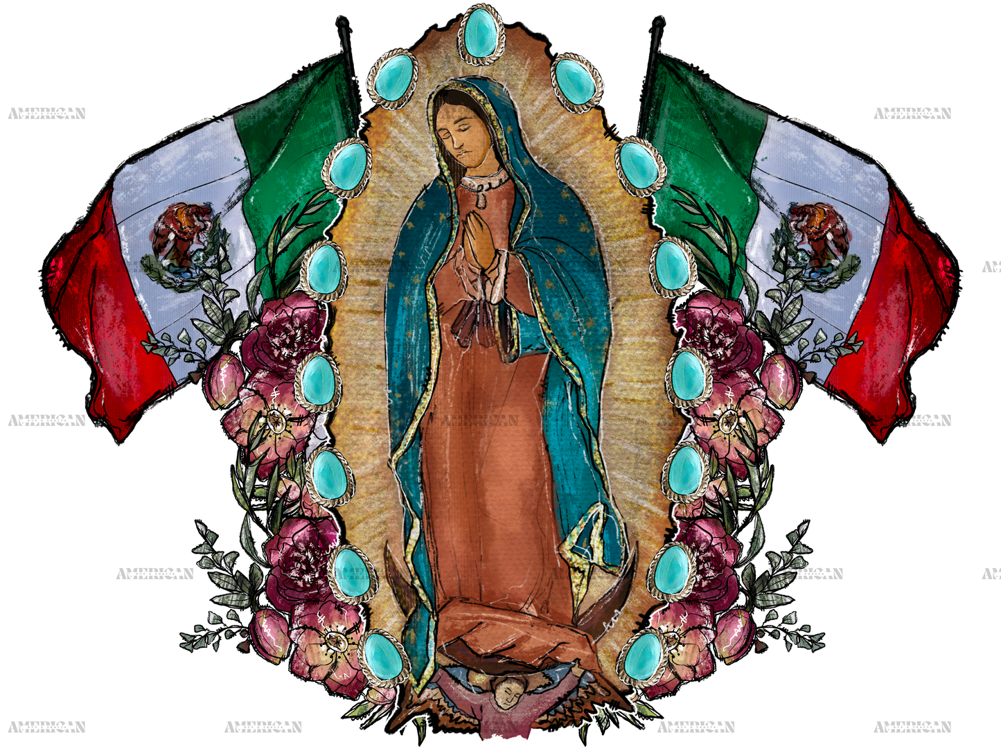 Mexican Flag Lady Of Guadalupe Dtf Transfer
