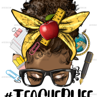 Afro Messy Bun Teacher Life DTF Transfer