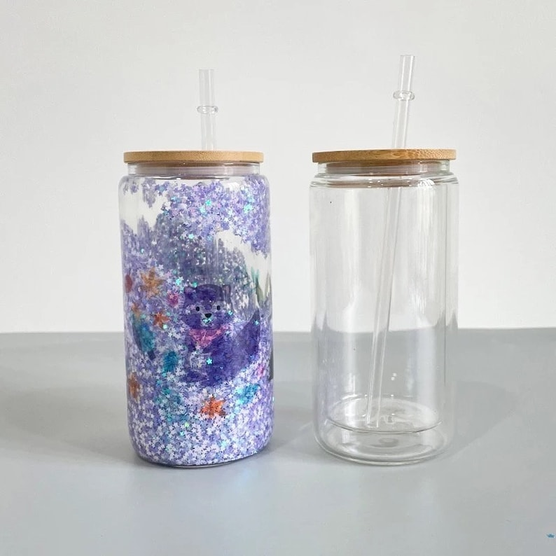 16 Oz Sublimation Snow Globe Glass Can