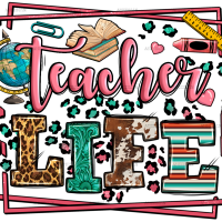 Teacher Life Leopard Frame DTF Transfer